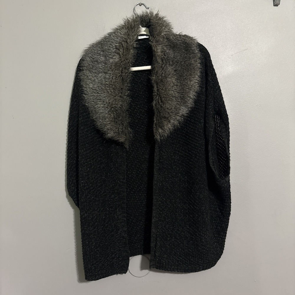 Cato Poncho Size Med‎ Black With Removable Fur Collar Fast Shipping